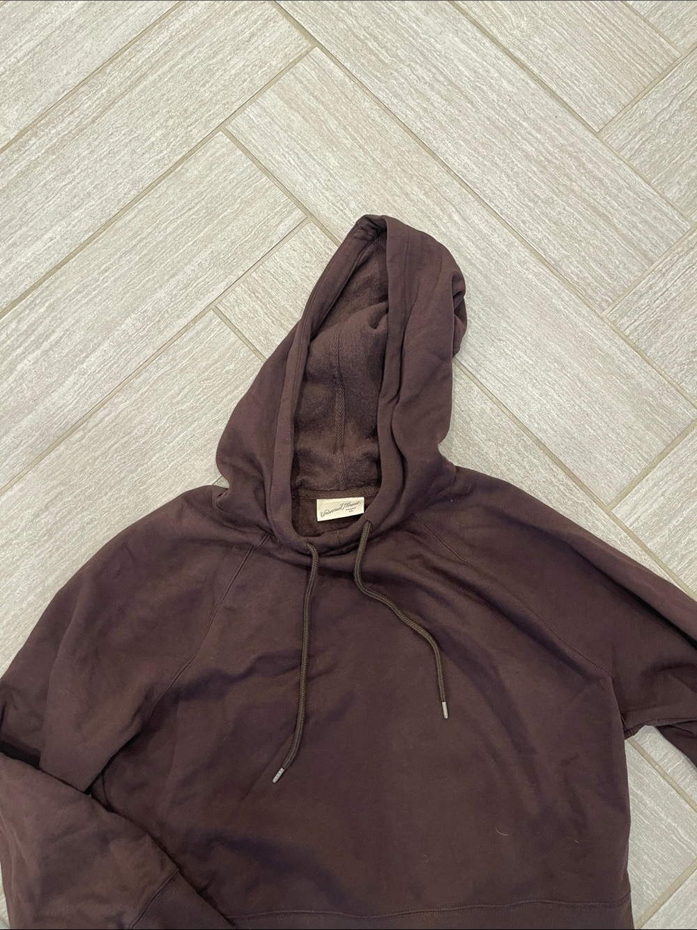Women's Cropped Hooded Sweatshirt - Chocolate Brown - Picture 2 of 3